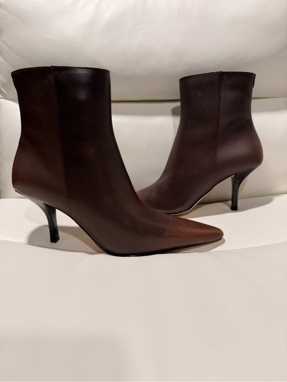 Michael Kors Selina Luggage Brown Pointed Toe Leather Ankle Boots
